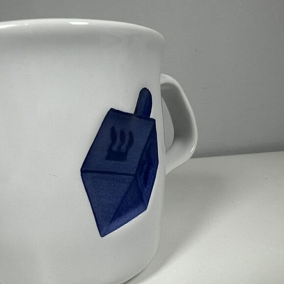 Williams Sonoma Hanukkah Dreidel Coffee Mug 15 oz Embossed Ceramic - Picture 2 of 5